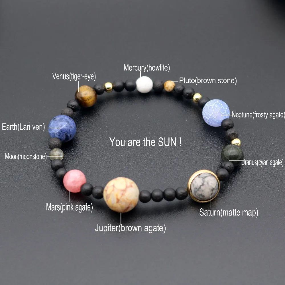 Galaxy Solar System Bracelet Universe Nine Planets Natural Stone Stars Earth Moon Bracelet For Women Man Fashion Jewelry