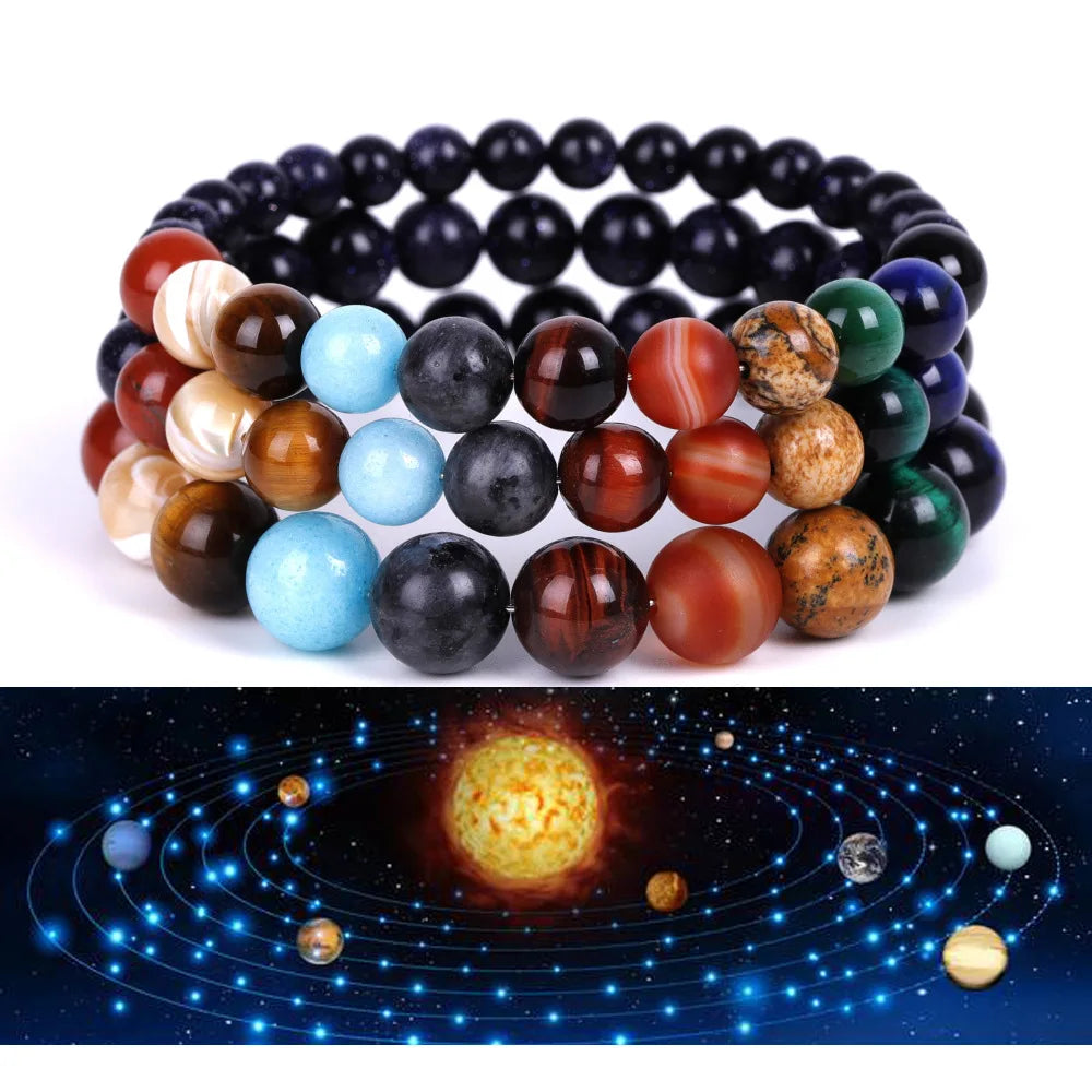 Galaxy Solar System Bracelet Universe Nine Planets Natural Stone Stars Earth Moon Bracelet For Women Man Fashion Jewelry