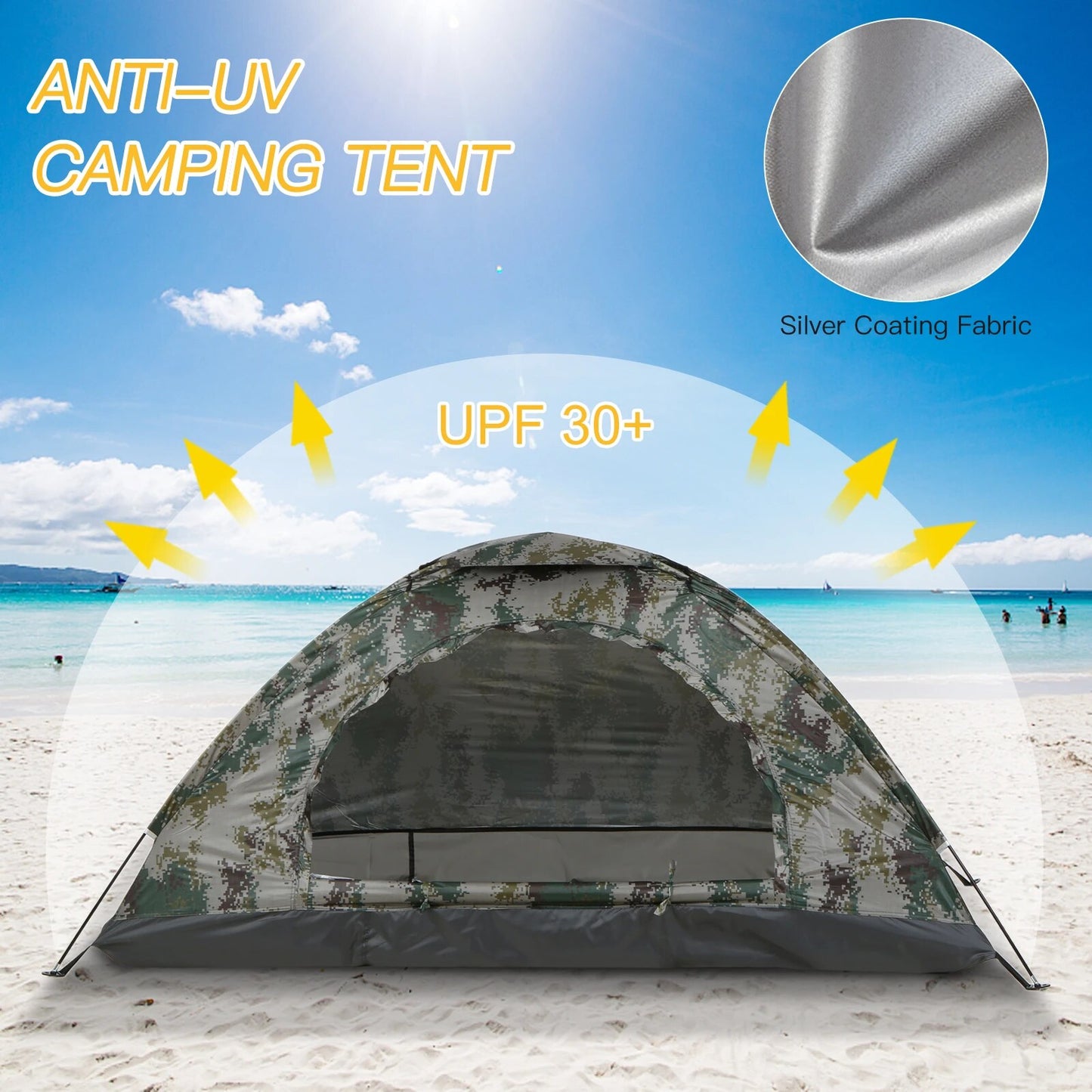 Ultralight Camping Tent Single Layer Portable Tent Anti-UV Coating UPF 30+ for Outdoor Camping Backpacking Beach Fishing