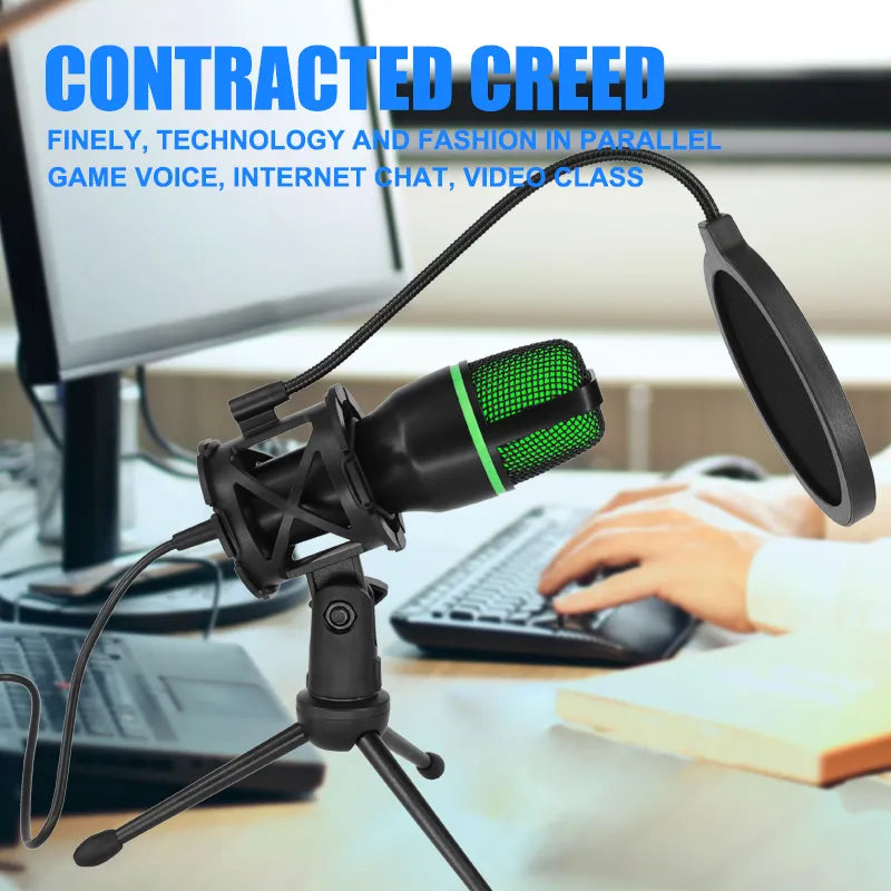 Professional USB Microphone 3.5mm Wired Home Stereo Desktop Tripod MIC For PC YouTube Video Chatting Gaming Podcasting Recording