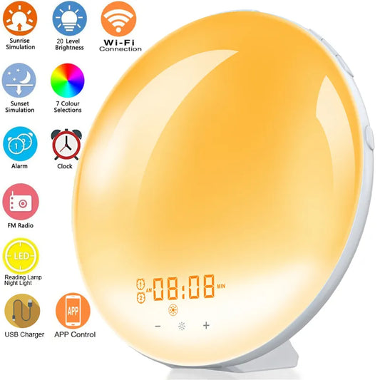 Smart WIFI Night Light Digital Wake Up Light Workday Alarm Clock Sunrise/Sunset Smart Life APP Control Niditon