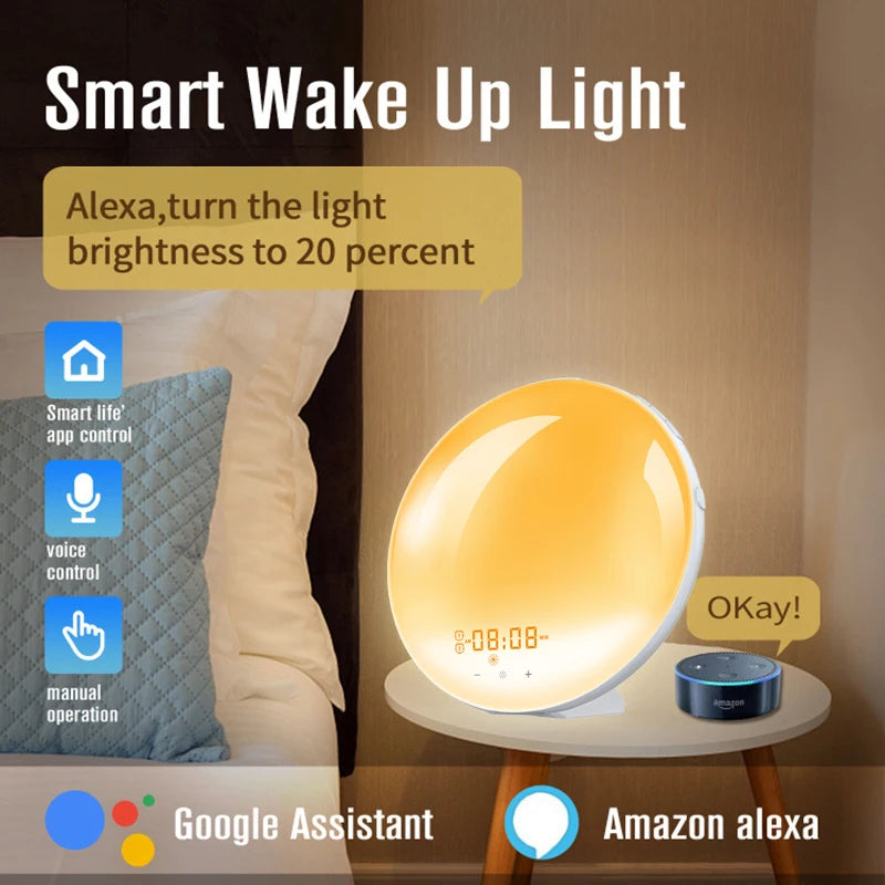 Smart WIFI Night Light Digital Wake Up Light Workday Alarm Clock Sunrise/Sunset Smart Life APP Control Niditon