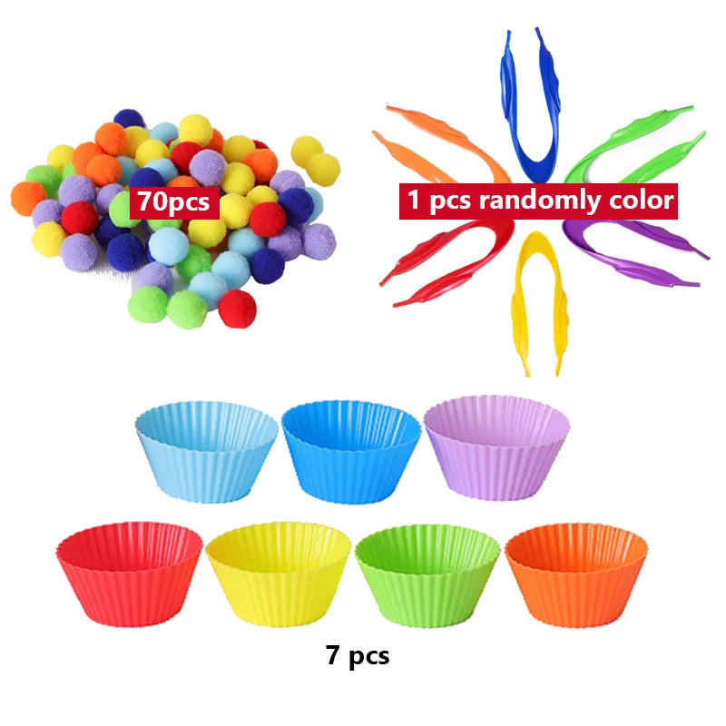 40/80Pcs of Children's Fine Motor Skills Learning Counting Toys Colorful Plush Ball Sorting Games Montessori Early Education Toy