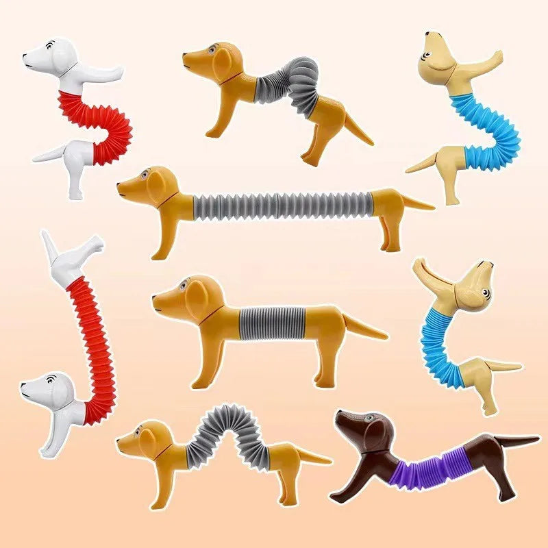 DOG POP TUBES SENSORY TOY -STRESS RELIEVE BELLOWS TOYS FOR ADULT KIDS- ANTI-STRESS SQUEEZE TOYS GIFTS. 1- 4PCS