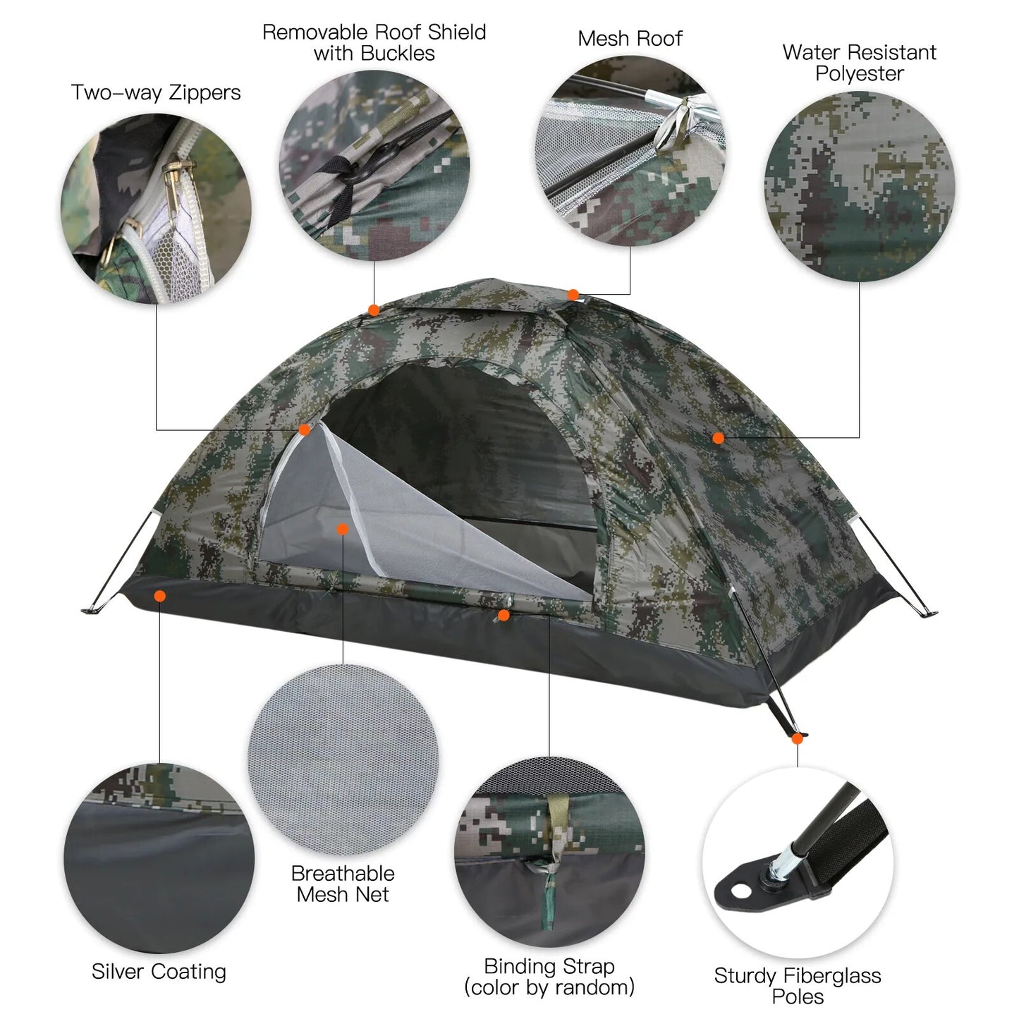 Ultralight Camping Tent Single Layer Portable Tent Anti-UV Coating UPF 30+ for Outdoor Camping Backpacking Beach Fishing