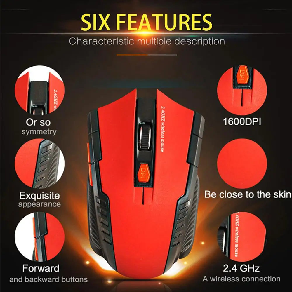 WIRELESS OPTICAL MOUSE GAMER FOR PC GAMING LAPTOPS OPTO-ELECTRONIC GAME WIRELESS MICE WITH USB RECEIVER 2000DPI 2.4GHZ