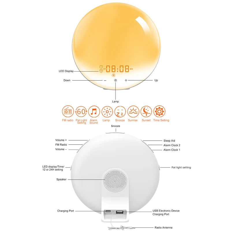 Smart WIFI Night Light Digital Wake Up Light Workday Alarm Clock Sunrise/Sunset Smart Life APP Control Niditon