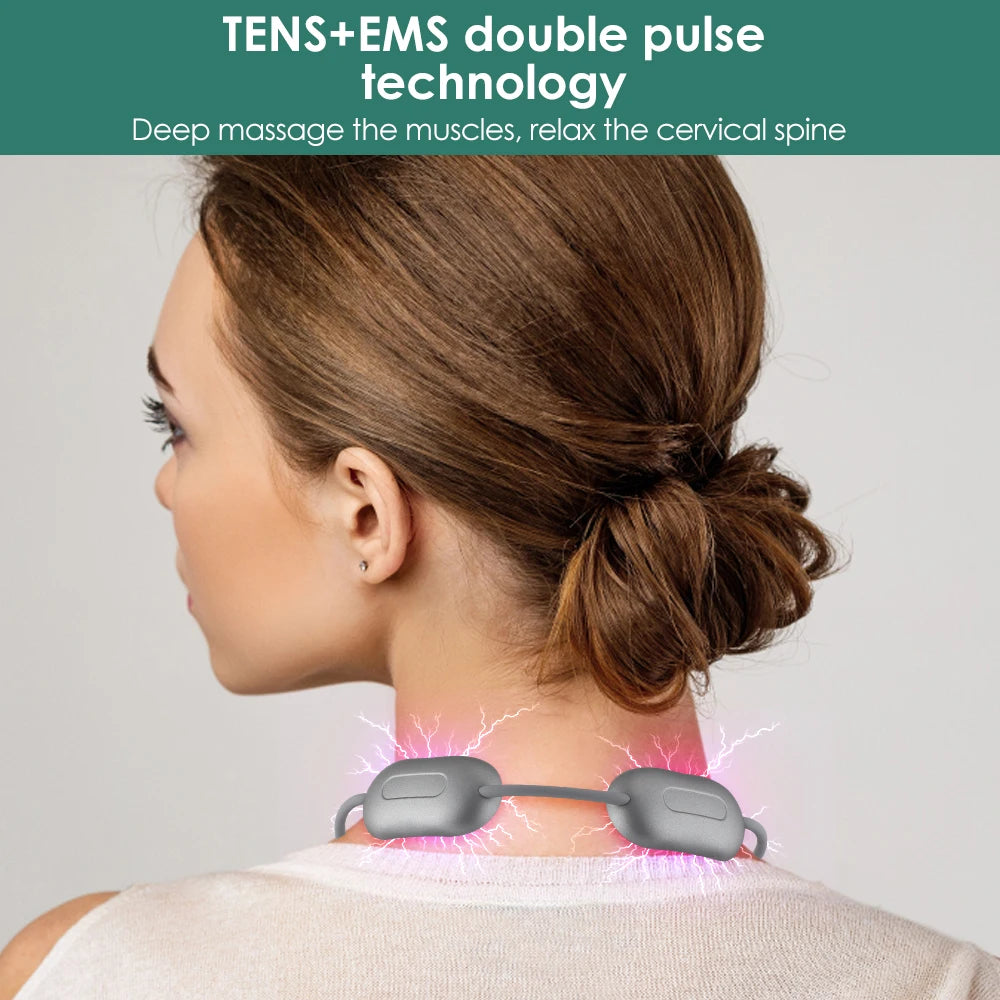 Micro-current Cervical Spine Massager Electric Neck Massager Smart TENS+EMS Portable Hot Compress Shoulder and Neck Massager