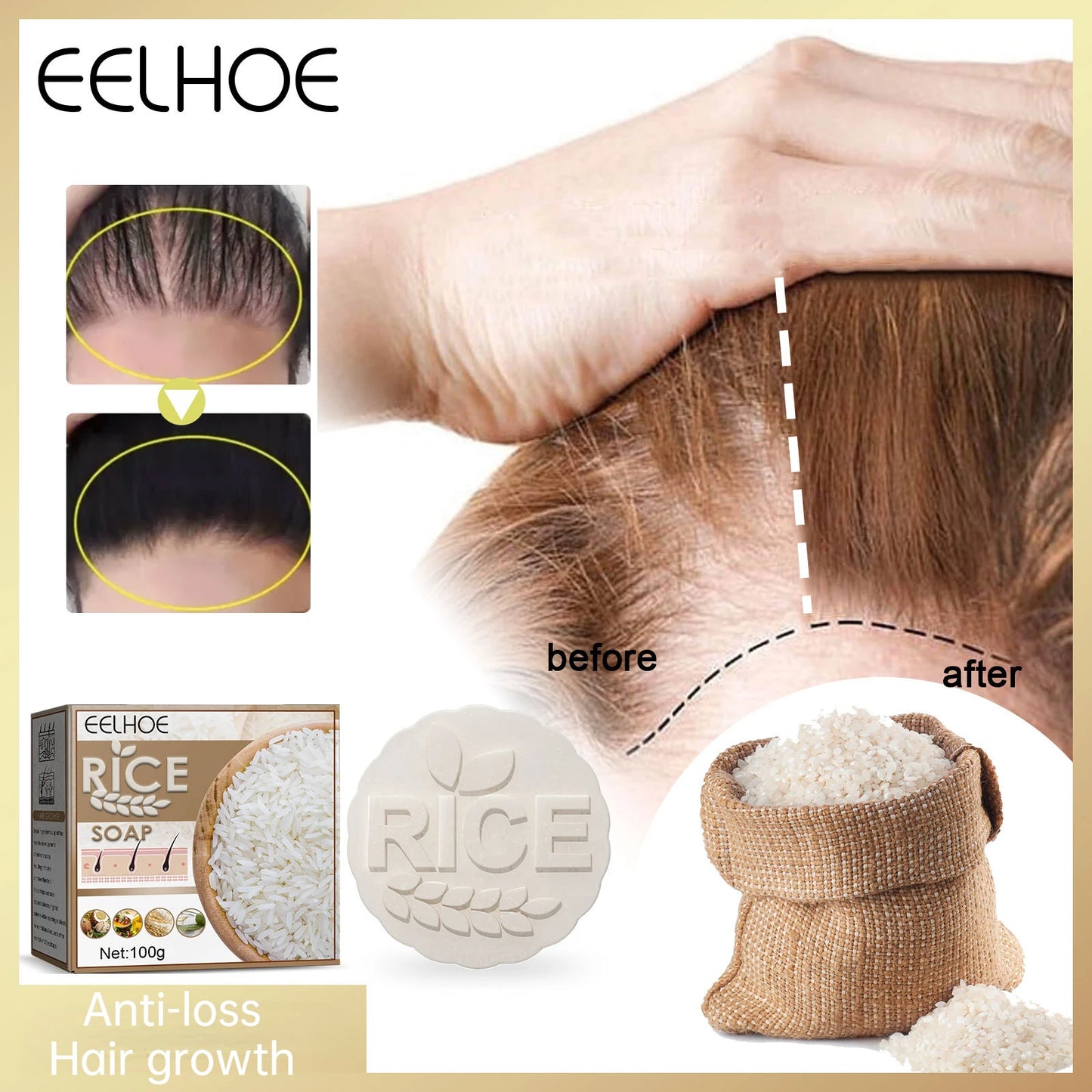 EELHOE Original Rice Shamppoo SOAP Bar Reject Dry Hair Conditioning Soap Shampoo Nourishing Anti-loss Hair Soap Hair Growth