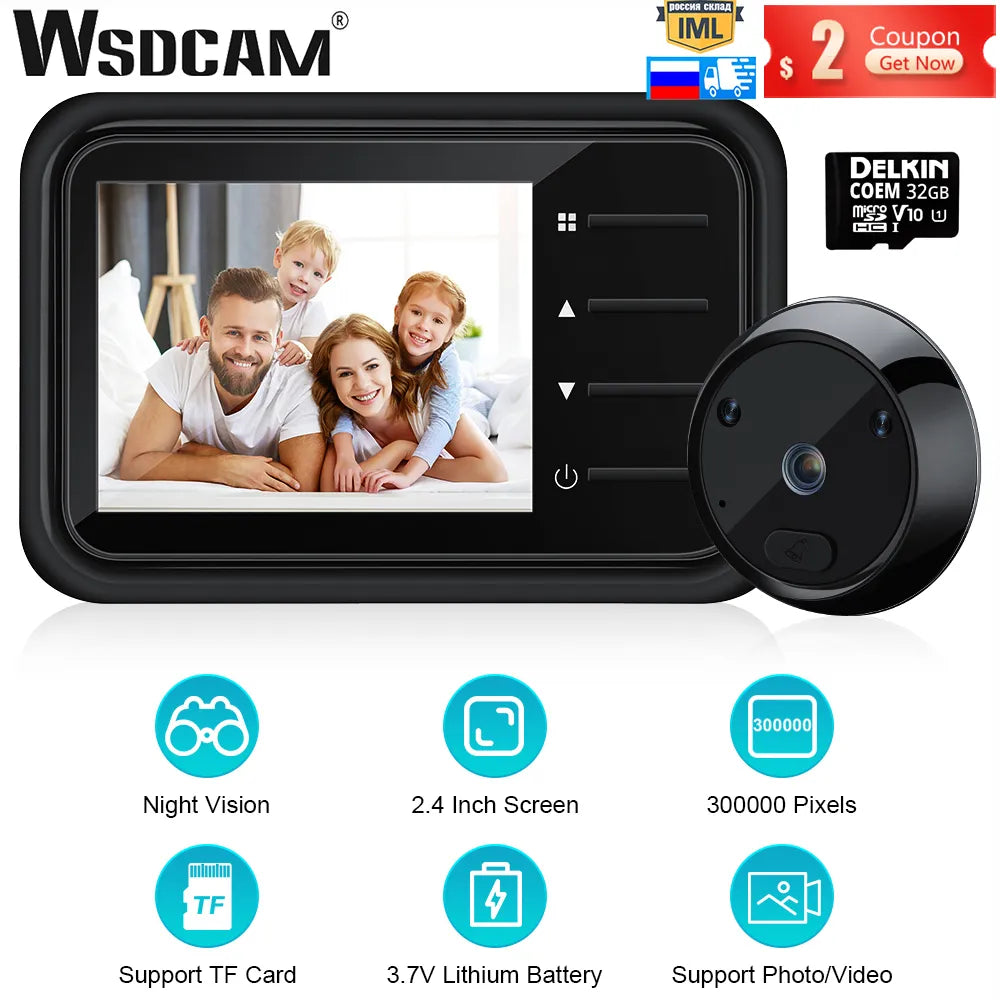 LCD Video Peephole Doorbell Camera IR Night Vision - WSDCAM 2.4Inch. Video Eye Door Bell Visual Doorbell Smart Home Outdoor Camera