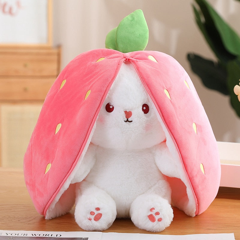 Transforming Carrot and Strawberry Bunny Plush Toy