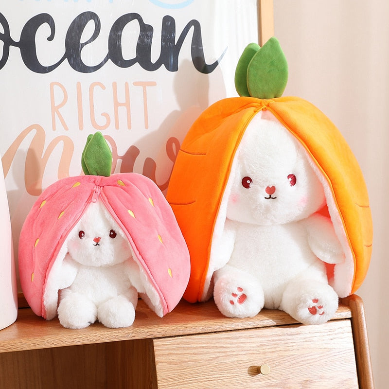 Transforming Carrot and Strawberry Bunny Plush Toy