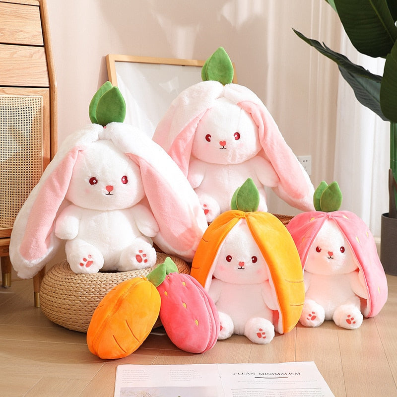 Transforming Carrot and Strawberry Bunny Plush Toy